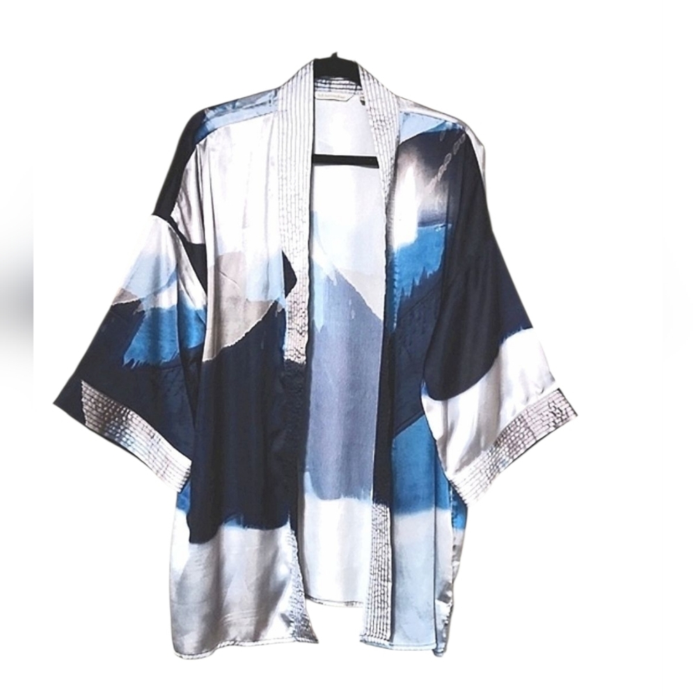 Soft Surroundings Ainsley Abstract Satin Kimono Artsy Size L/XL
